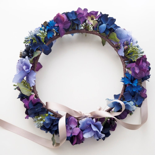 花冠 アネモネ・ベリー・矢車草・アジサイ・紫・パープル  