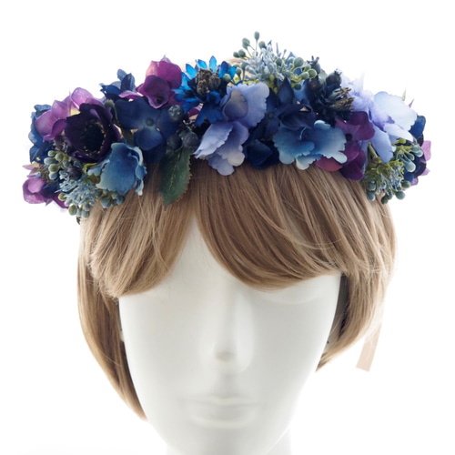 花冠 アネモネ・ベリー・矢車草・アジサイ・紫・パープル  