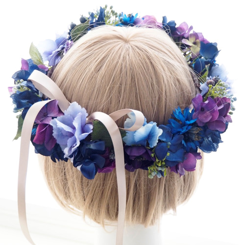 花冠 アネモネ・ベリー・矢車草・アジサイ・紫・パープル  