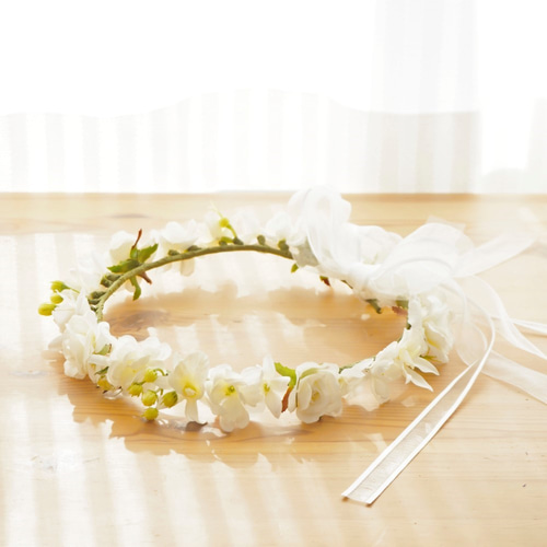 花冠・花かんむり 白・ホワイト・薔薇・蘭・ジャスミン 結婚式 