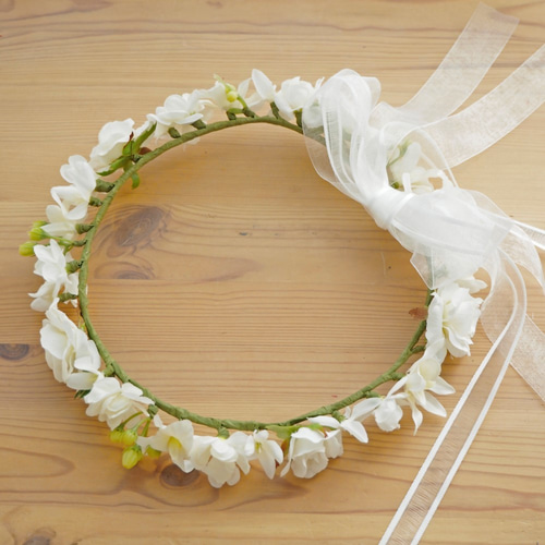 花冠・花かんむり 白・ホワイト・薔薇・蘭・ジャスミン 結婚式 