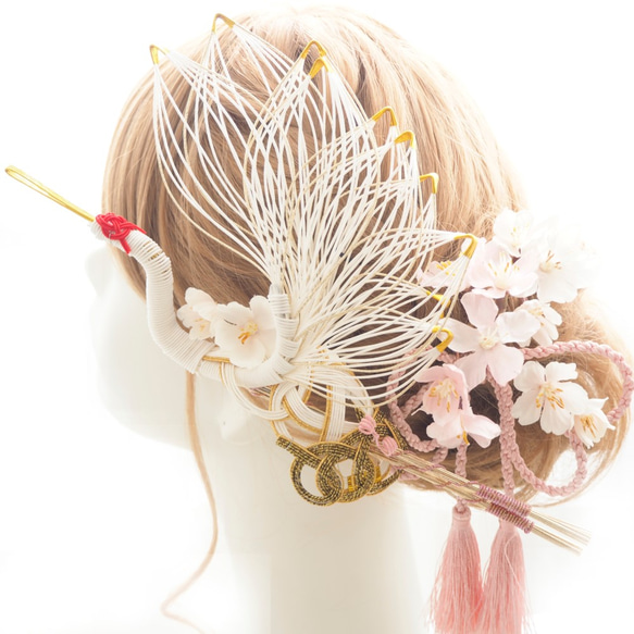 髪飾り　桜　鶴　水引　和婚　結婚式　ウェディング　卒業式　成人式 ヘッドドレス　ヘアアクセサリー　和装　振袖　着物 4枚目の画像