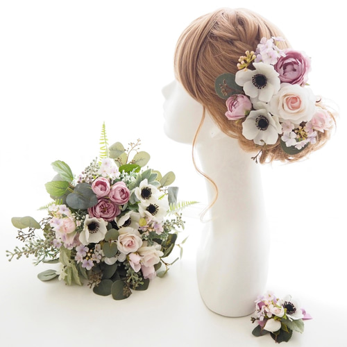 ウェディングブーケ ～アネモネ・ローズ・バラ・ナチュラル  