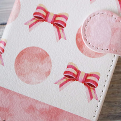 iphoneケース 手帳型  かわいいリボンと月 ピンク 2枚目の画像