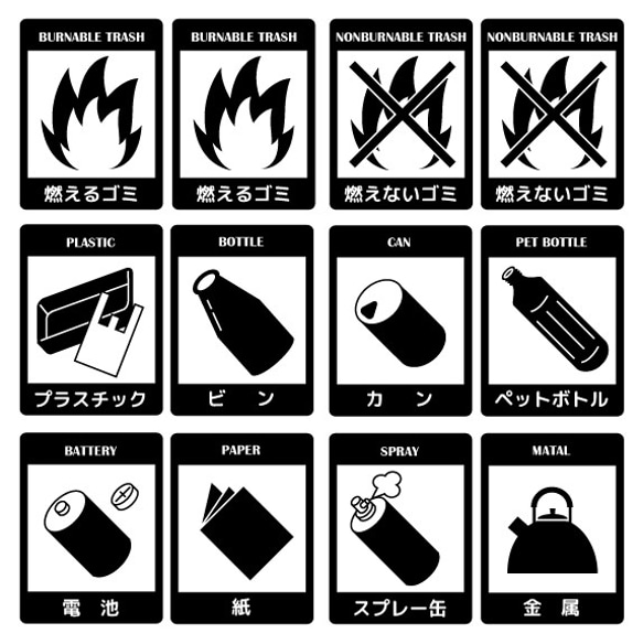 ゴミ分別ラベル☆ブラック① シール・ステッカー No.3110 通販｜Creema 