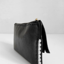 HANDMADE TRI BLACK LEATHER/ PEARL POUCH (MADE-TO-ORDER) 第1張的照片