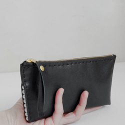 HANDMADE TRI BLACK LEATHER/ PEARL POUCH (MADE-TO-ORDER) 第3張的照片