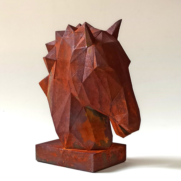 （頭角崢嶸-馬頭）-擺飾,Bookend, lowpoly, geometric, 鐵銹效果,攝影道具,書檔,藝術品 第1張的照片