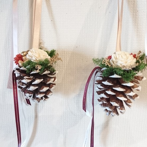 クリスマス オーナメント☆ビック松ぼっくり(ホワイト)☆ リース 翠李