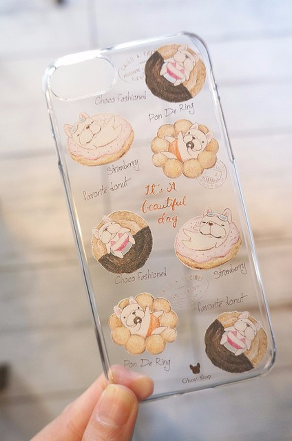 iPhone7 手機殼-法國鬥牛犬 漂浮甜甜圈(透明) 第2張的照片