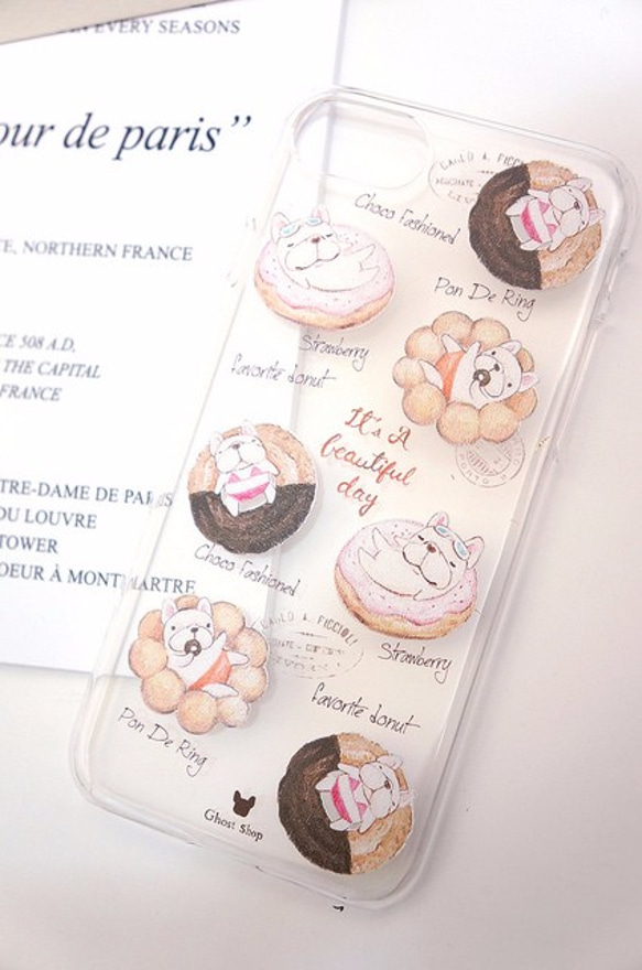 iPhone7 手機殼-法國鬥牛犬 漂浮甜甜圈(透明) 第4張的照片