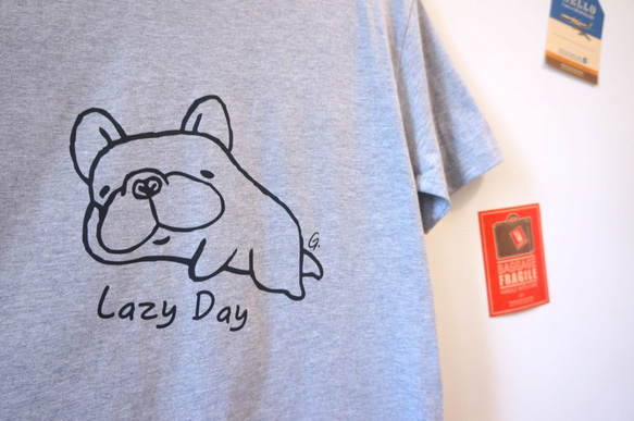 【 懶骨頭 】-法國鬥牛犬T-shirt- 灰 第1張的照片