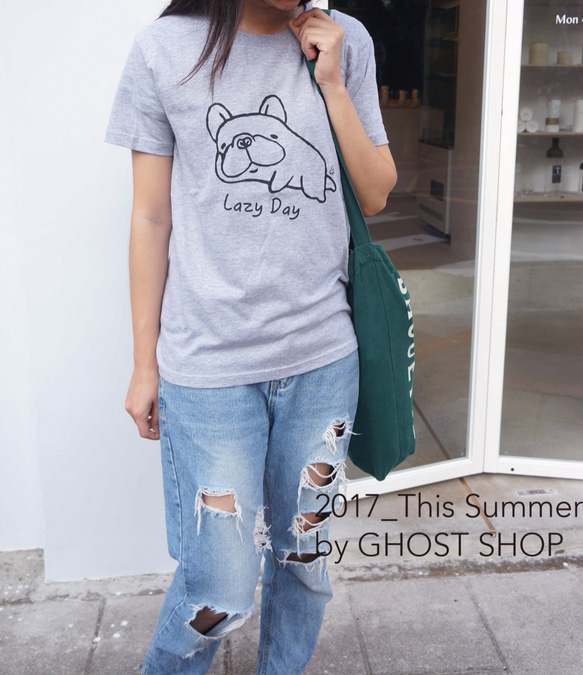 【 懶骨頭 】-法國鬥牛犬T-shirt- 灰 第3張的照片