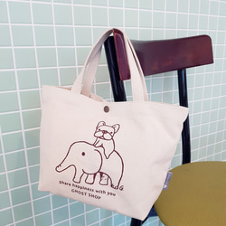 NEW-フレンチブルドッグキャンバスバッグ - 小型/ポータブル/フランス語象象 4枚目の画像