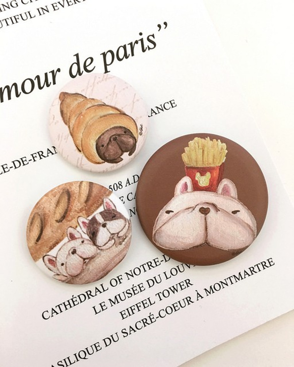 法國鬥牛犬系列徽章/別針-3.2cm-巧克力螺旋麵包(單顆) 第2張的照片