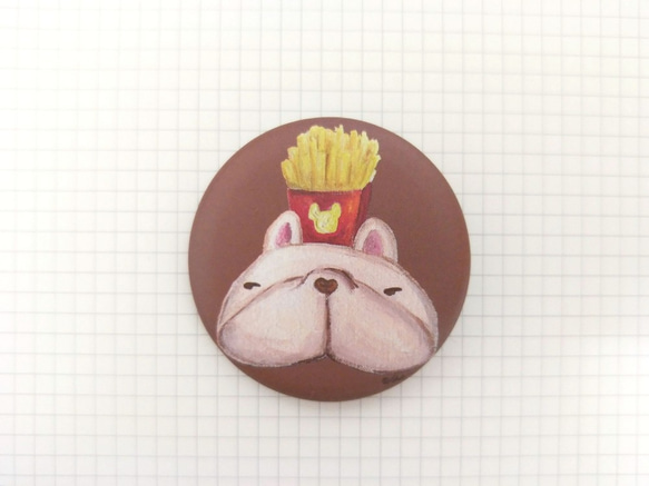法國鬥牛犬系列徽章/別針-4.4cm-好想吃薯條(單顆) 第1張的照片