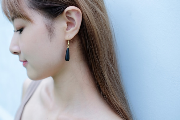 エボニーのイヤリング|手作りの木製のイヤリング/吊り下げタイプ