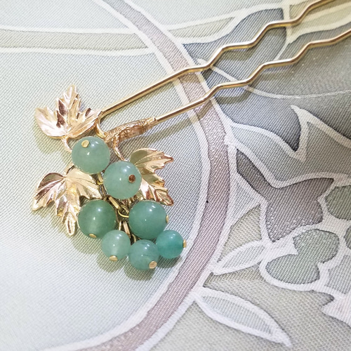 簪/かんざし 天然石山葡萄 緑系 帯留め 和兎庵(watoan) 通販｜Creema  