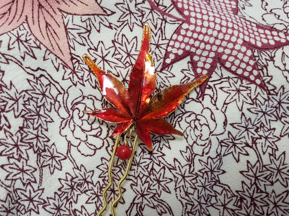 簪/かんざし　紅葉　朱 2枚目の画像