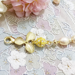 羽織紐(マグネット開閉式)　淡水パール蘭花 pink 3枚目の画像
