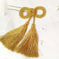 二重叶結びの髪飾り　金茶　(かんざし/クリップ選択可) 1枚目の画像