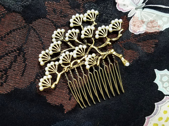 飾り櫛　松枝　アンティークゴールド(金古美) 1枚目の画像