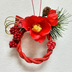 しめ縄リース　赤紫ダリア　小梅 しめ縄リース 赤紫ダリア 小梅