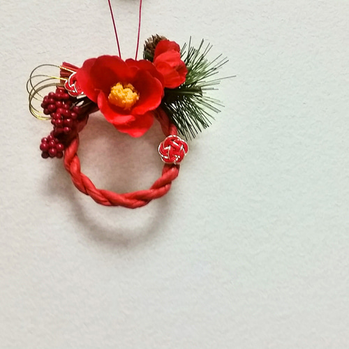 しめ縄リース　赤紫ダリア　小梅 しめ縄リース赤紫ダリア小梅