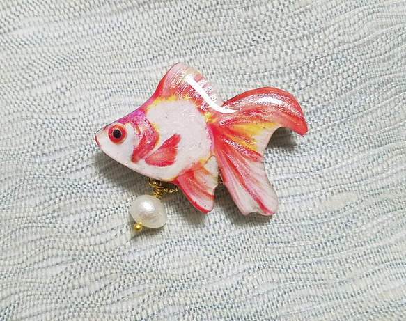 帯留め　金魚 更紗 4枚目の画像