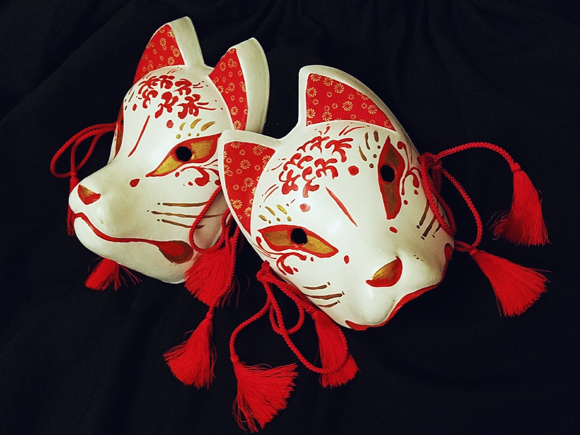 cancan☆フラットポーチ♥️狐お面☆和風猫A（B~C順次出展）♥️