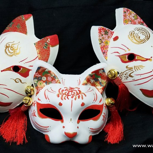 猫面(半面) 曼珠沙華 立体・オブジェ 和兎庵(watoan) 通販