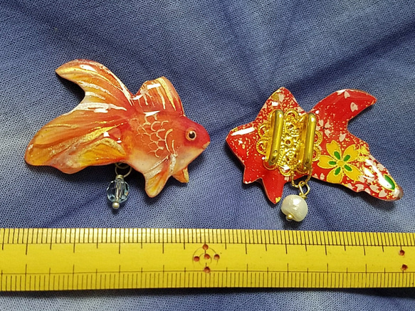 帯留め　金魚　朱 4枚目の画像