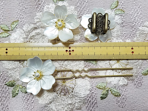 帯留め　シェル(白蝶貝)桜 4枚目の画像