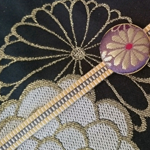 三分紐帯締め 袋状綿真田紐 黄遠州(黄土色に紫紺ライン) 着物 和兎庵  