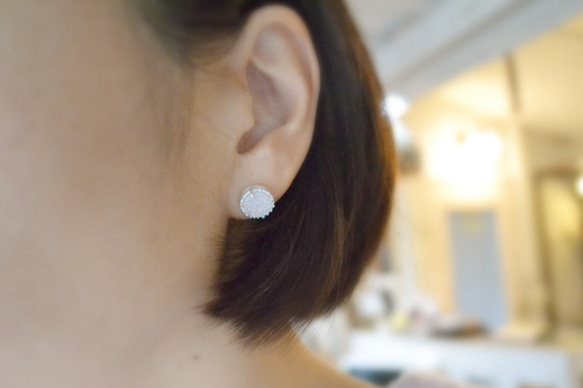 Only One!White Druzy Agate Pierced -女神の癒し-［sold］ 5枚目の画像