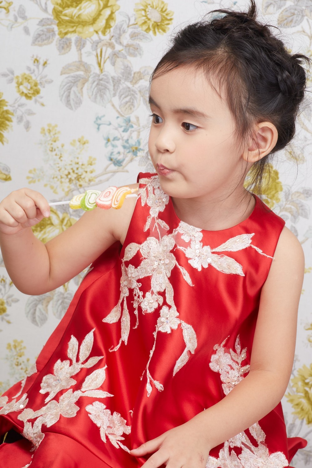 クラシックレースの刺繍入りショートドレス