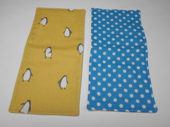 【再販】♡ハーフガーゼハンカチ２枚セット♪ペンギン柄/ドット柄 5枚目の画像