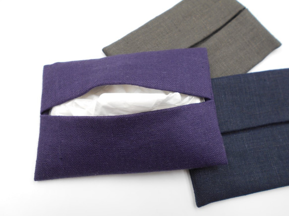 リネンの携帯ティッシュケース・パープル ♥リネン＊ポケット