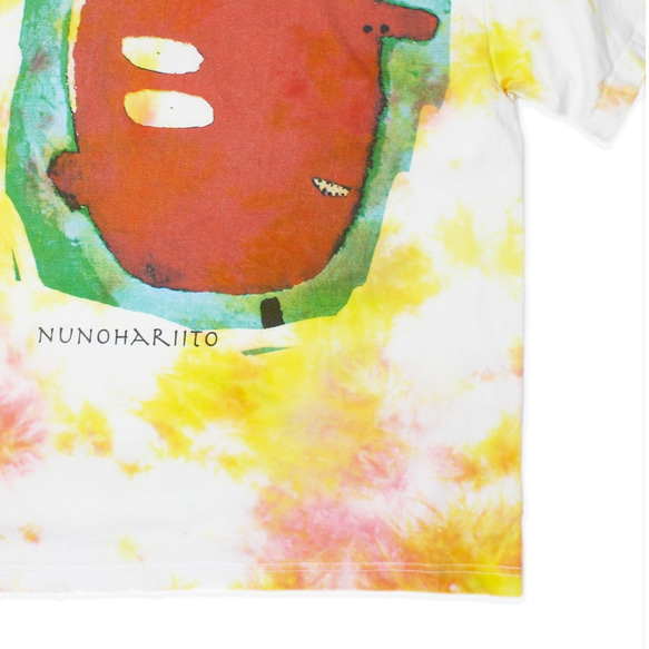 【1点あり】アートなファニーフェイスを楽しむ、むら染めタイダイTシャツ〜no.04 2枚目の画像