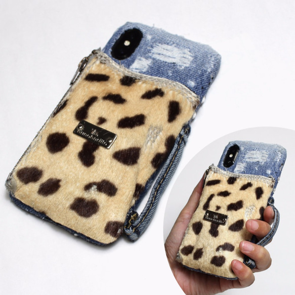 [特賣] iPhoneX所有其他機型兼容，Android /小機箱配獵豹紋牛仔布案例A-Cheetah 第5張的照片