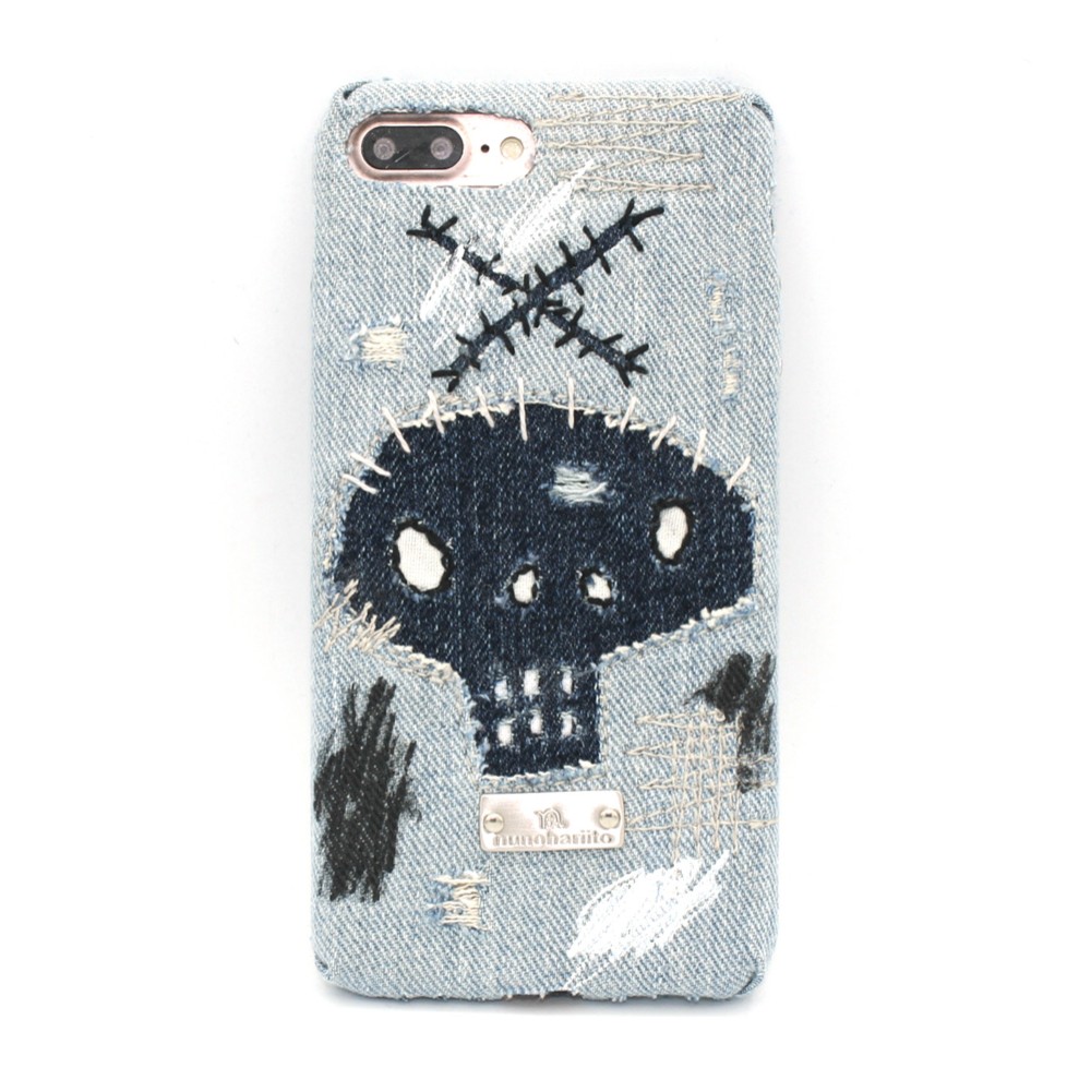 スカルのペイントデニムスマホケース_α-skull - iPhone17, 16Pro,15,14,Experiaほか