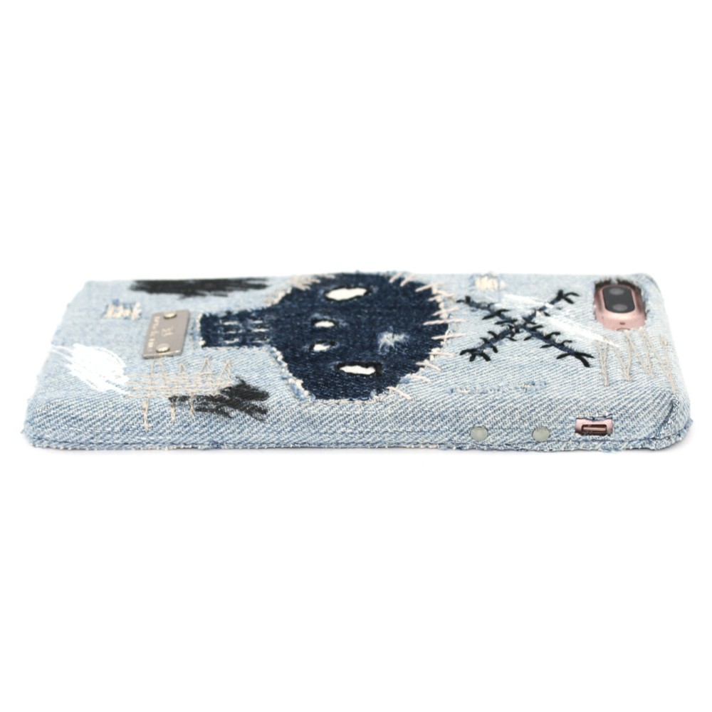 スカルのペイントデニムスマホケース_α-skull - iPhone17, 16Pro,15,14,Experiaほか