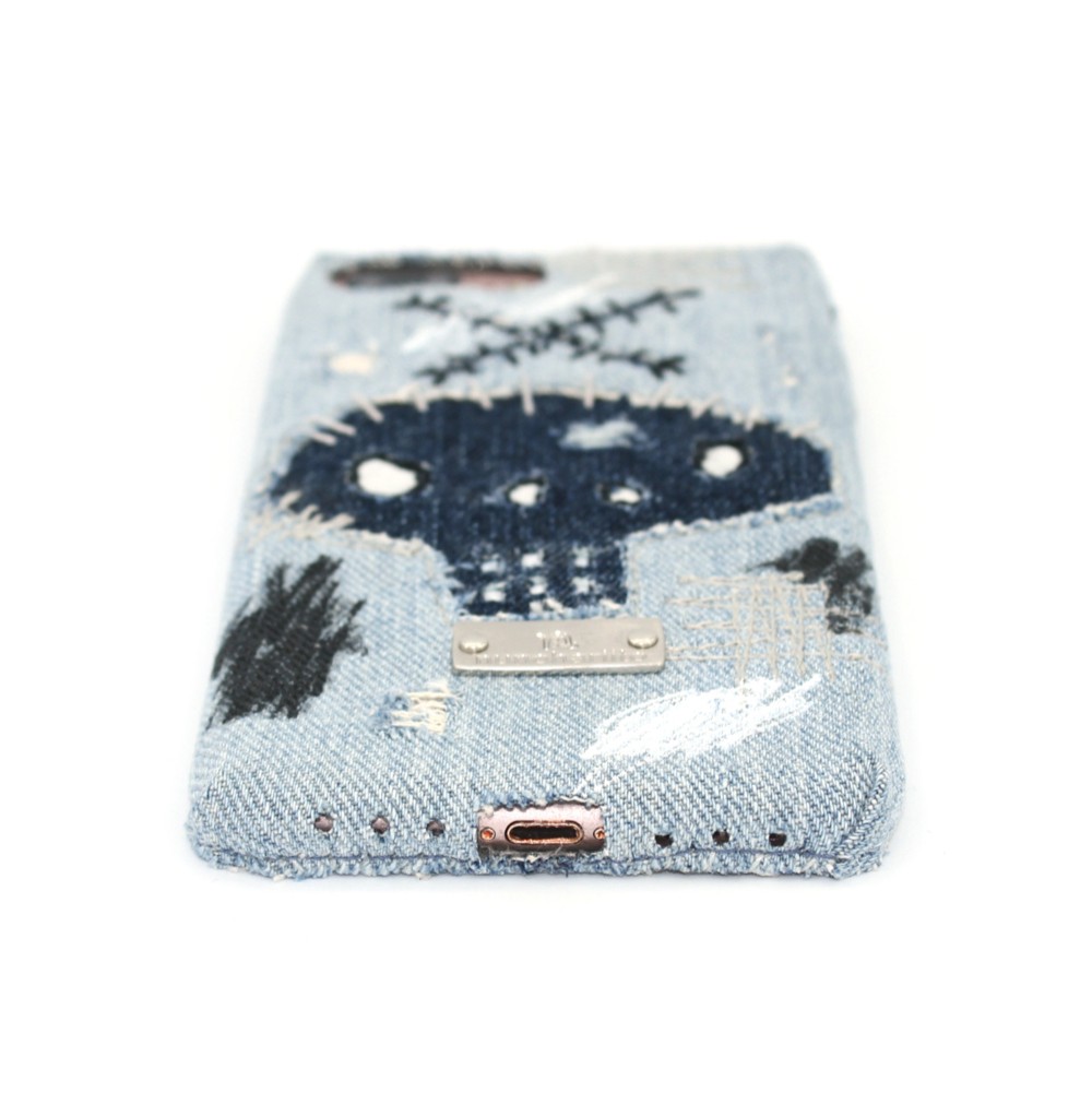 スカルのペイントデニムスマホケース_α-skull - iPhone17, 16Pro,15,14,Experiaほか