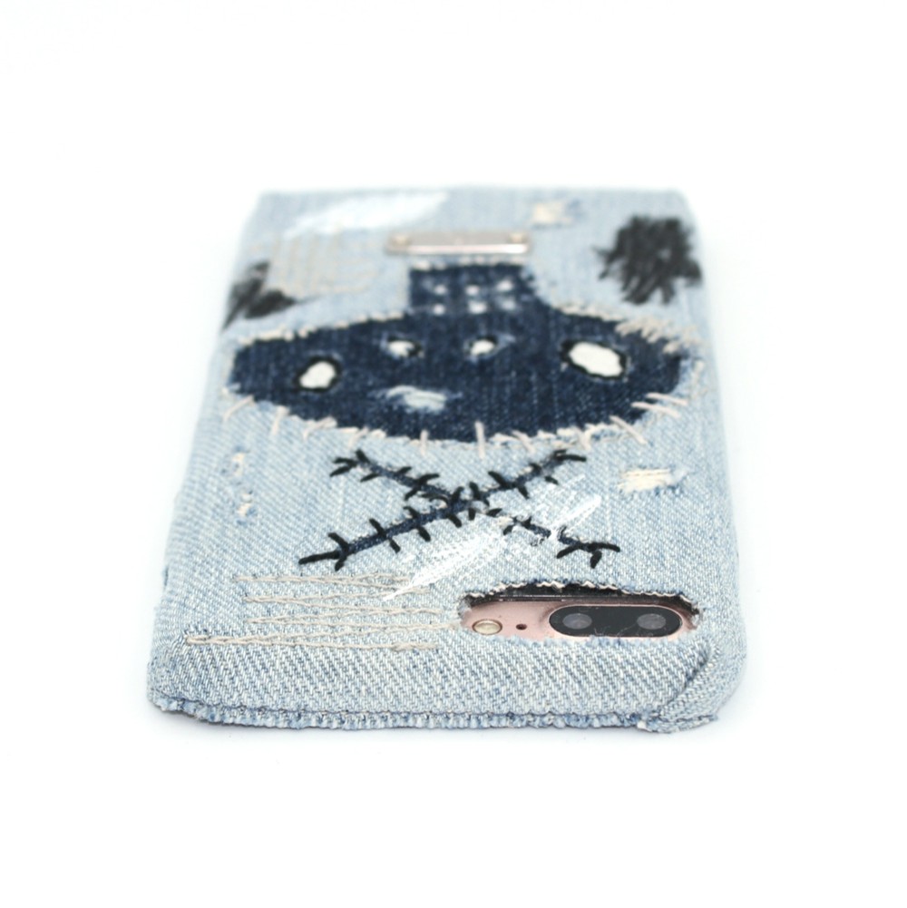 スカルのペイントデニムスマホケース_α-skull - iPhone17, 16Pro,15,14,Experiaほか