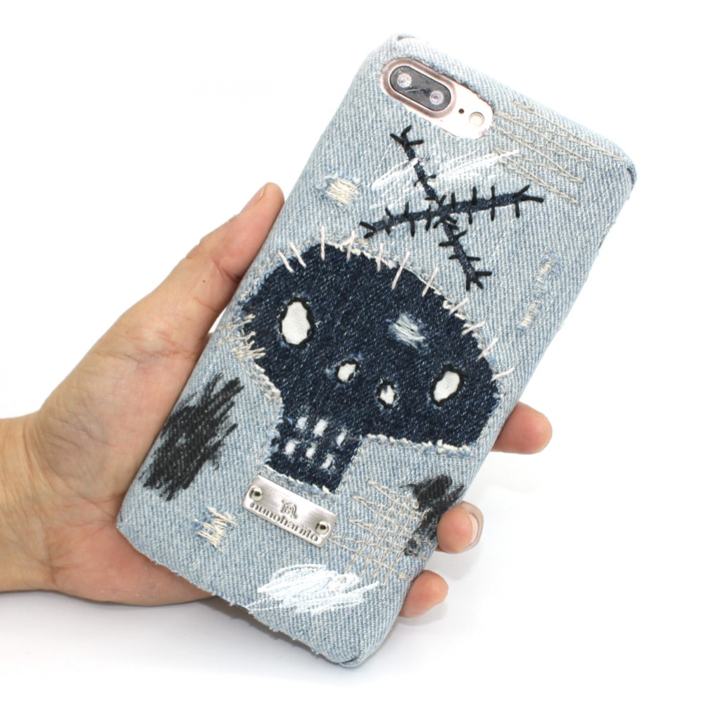 スカルのペイントデニムスマホケース_α-skull - iPhone17, 16Pro,15,14,Experiaほか