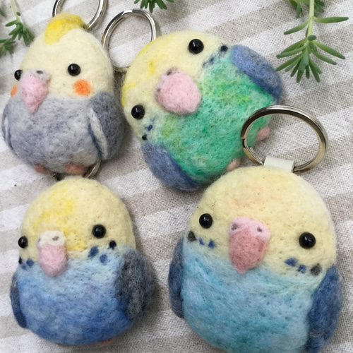 羊毛フェルト セキセイインコキーホルダー キーホルダー ちく