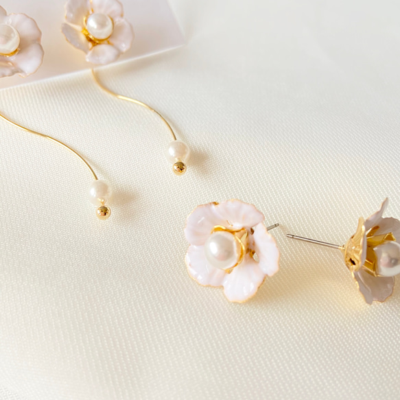 2way white flower perl ピアス 3枚目の画像