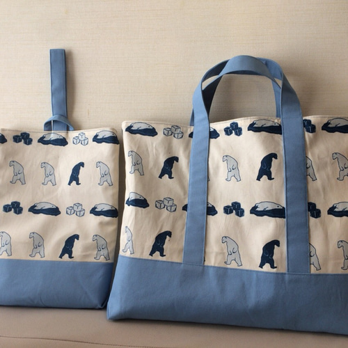レッスンバッグ&シューズバッグ（上履き入れ）セット☆くま×スカイ