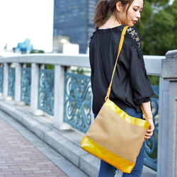 レザー＆イタリアンファブリック・ショルダーバッグ(マスタード