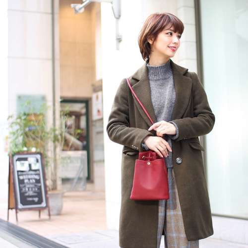【売り尽くし】YSL 巾着ショルダーバッグ*ワインレッド しっとりと柔らかい高級レザー！巾着バッグS(ワインレッド